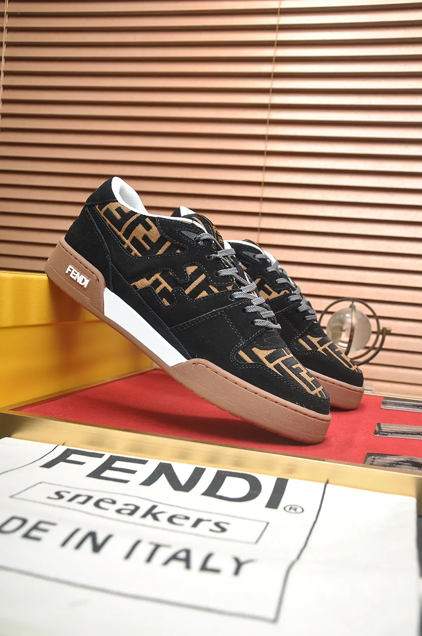 Men's shoes 💰600💶 [Fendi] The latest couple model 🔥 Many 💑 stars have the same style. FD match is a one-to-one replica of the original version. The first fendi match created by designer Kim Jones and Trainer basketball sneakers by Donkey. Material: Original silk leather. Lining: breathable mesh. Packaging: Original 1:1 matching high-end packaging. Size: Female 35-40 Male 38-44 (45 46. Custom-made (no return or exchange)